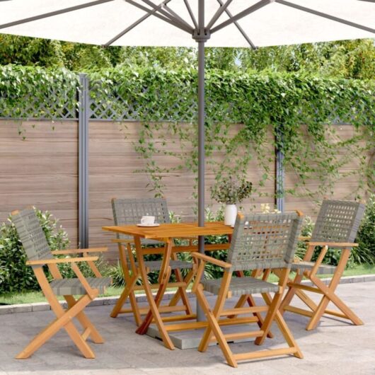 Vidaxl - Folding Garden Chairs 4 pcs Grey Poly Rattan and Solid Wood