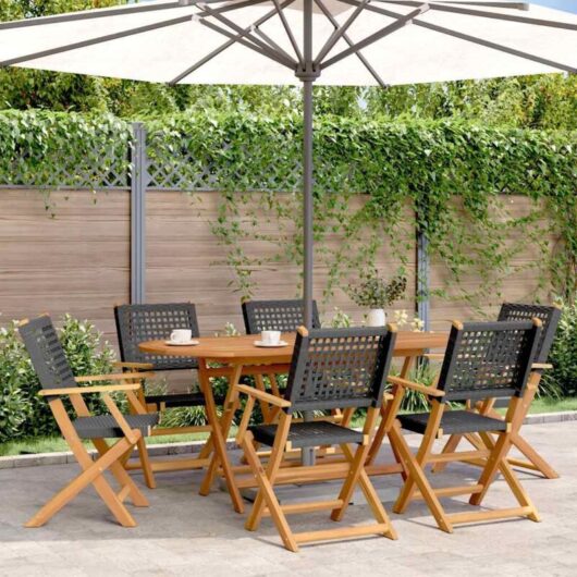 Vidaxl - Folding Garden Chairs 6 pcs Black Poly Rattan and Solid Wood