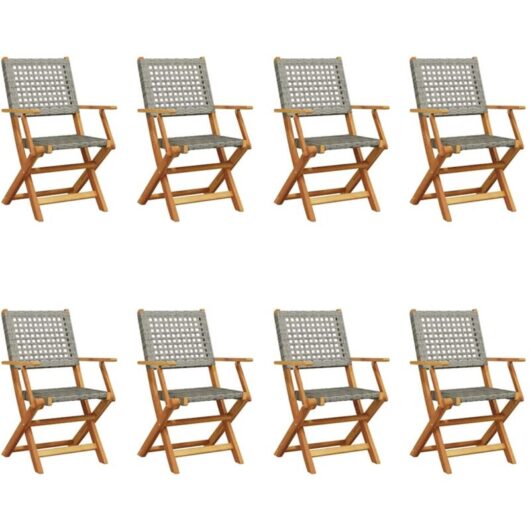 Vidaxl - Folding Garden Chairs 8 pcs Grey Poly Rattan and Solid Wood