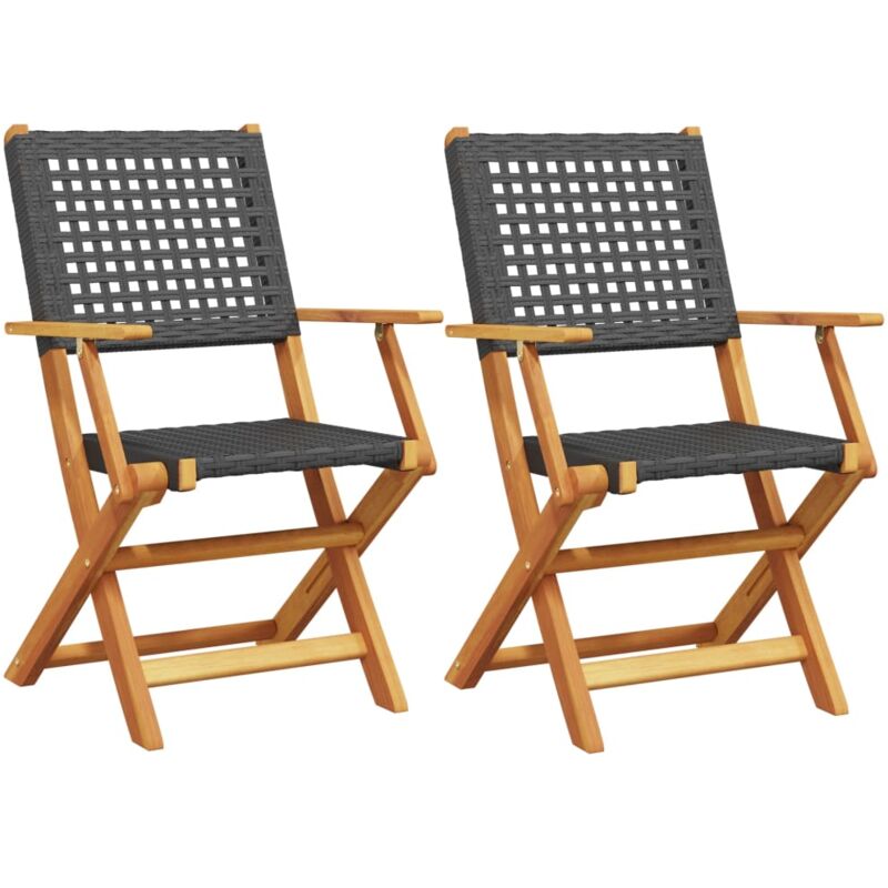 Vidaxl - Garden Chairs 2 pcs Black Solid Wood Acacia and Poly Rattan