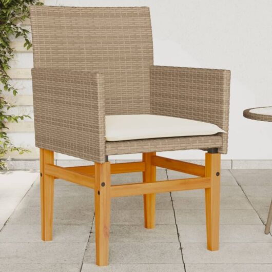 Vidaxl - Garden Chairs with Cushions 2 pcs Beige Poly Rattan&Solid Wood