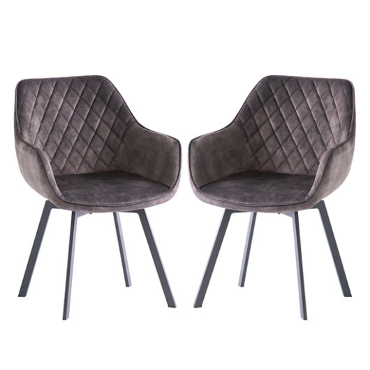 Viha Swivel Graphite Velvet Dining Chairs In Pair
