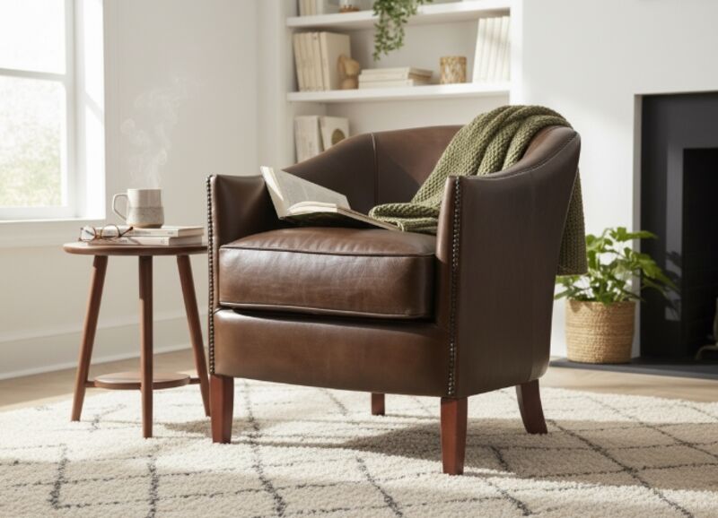 Vintage Leather Tub Chair Brown