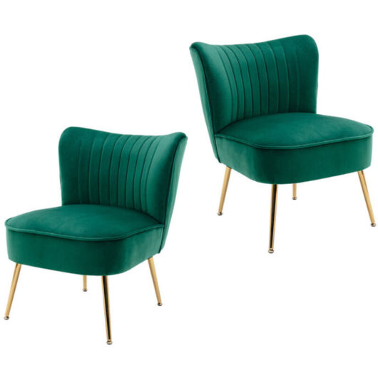 Wahson Office Chairs - Accent Chair 2Pcs in Velvet Upholstered Occasional Tub Chair with Metal Legs for Living Room Bedroom, Green, Wahson