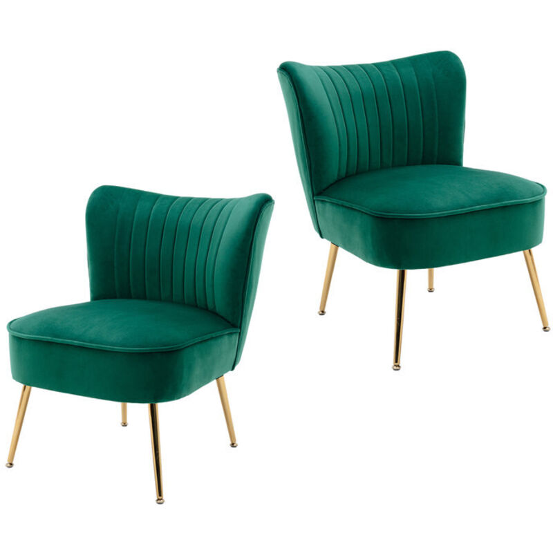 Wahson Office Chairs - Accent Chair 2Pcs in Velvet Upholstered Occasional Tub Chair with Metal Legs for Living Room Bedroom, Green, Wahson