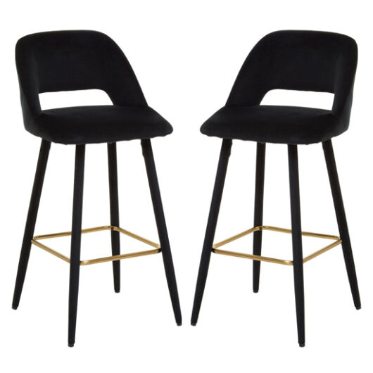 Warns Black Velvet Bar Chairs With Gold Footrest In A Pair
