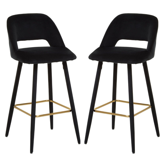 Warns Black Velvet Bar Chairs With Gold Footrest In A Pair