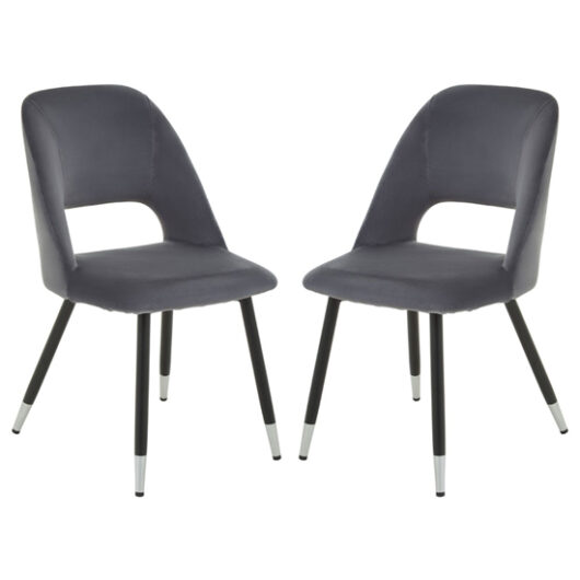 Warns Grey Velvet Dining Chairs With Silver Foottips In A Pair