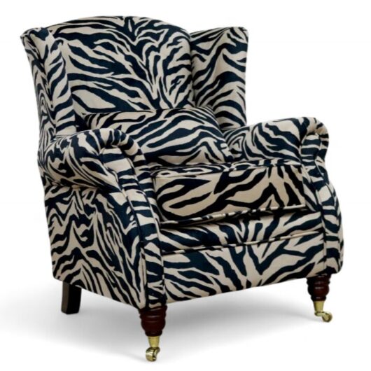 Wing Chair Fireside High Back Armchair Animal Print Antelope Gold