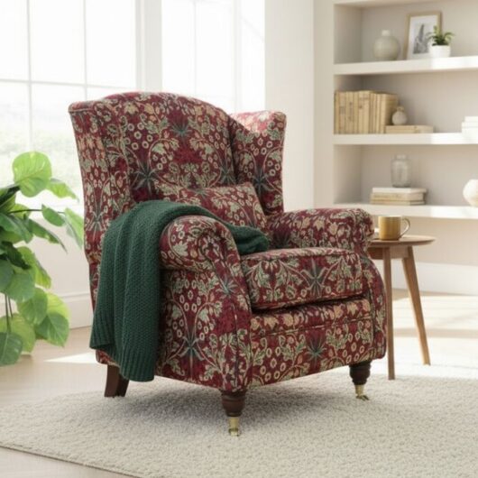 Wing Chair Fireside High Back Armchair William Morris Tapestry Fabric Hyacinth Russet