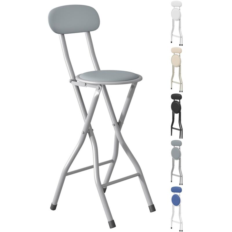 mcc direct Folding Bar Stools Set of 1, Breakfast Barstool Kitchen Restaurant Seating, Faux Leather Foldable Chairs with Metal Frame, Padded High
