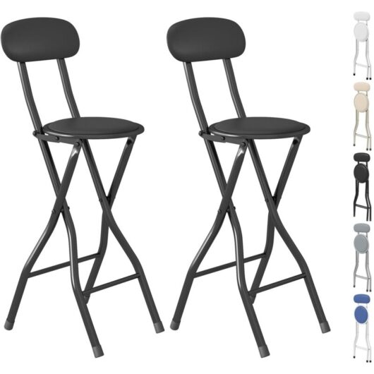mcc direct Folding Bar Stools Set of 2, Breakfast Barstool Kitchen Restaurant Seating, Faux Leather Foldable Chairs with Metal Frame, Padded High